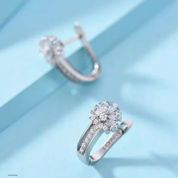 925 Sterling Silver Zircon Flower Earrings for Women Gift Wedding - Image 2