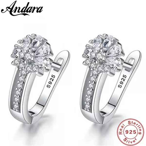 925 Sterling Silver Zircon Flower Earrings for Women Gift Wedding