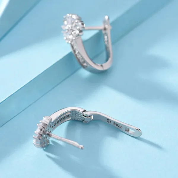 925 Sterling Silver Zircon Flower Earrings for Women Gift Wedding - Image 4