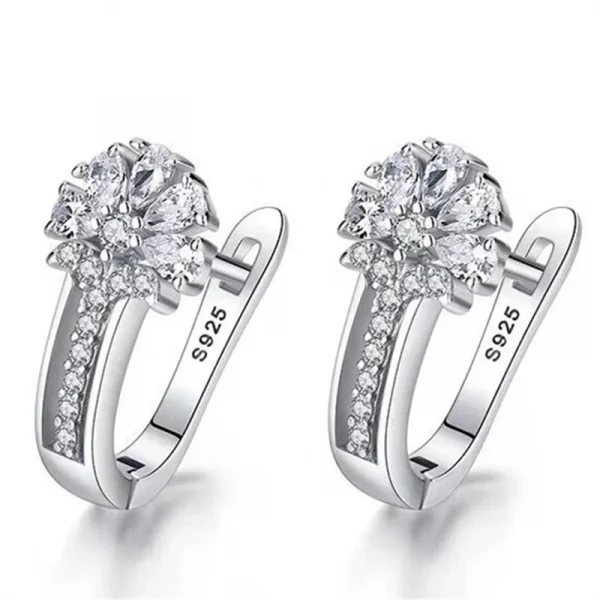 925 Sterling Silver Zircon Flower Earrings for Women Gift Wedding - Image 6