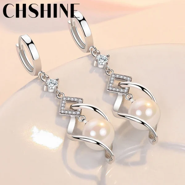 925 Sterling Silver Natural Pearl Rotate Earrings for Women Gift