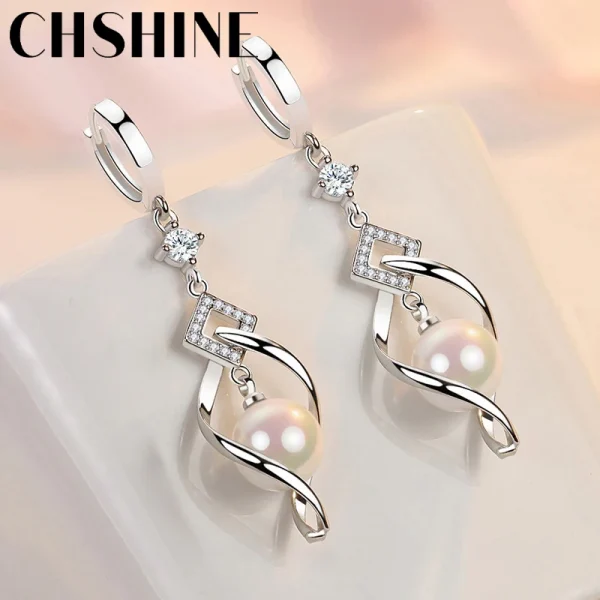 925 Sterling Silver Natural Pearl Rotate Earrings for Women Gift - Image 3