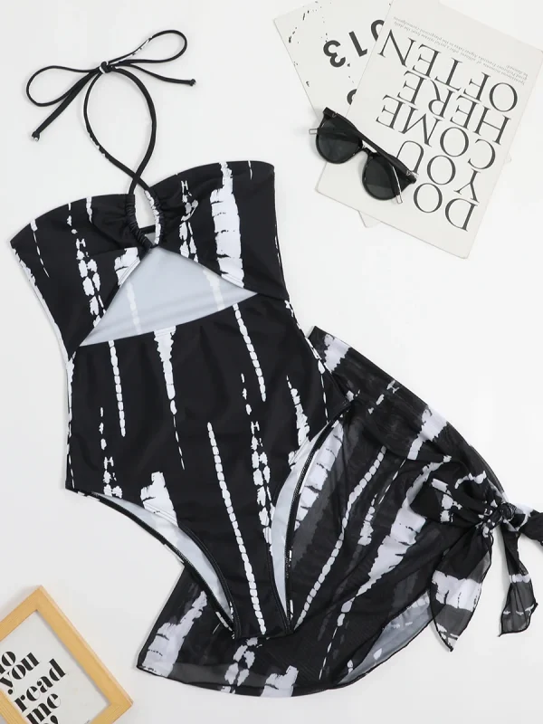 2025 One-Piece Swimsuit for Women - Halter, Skirted, Printed Beachwear - Image 4