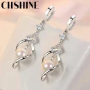 925 Sterling Silver Natural Pearl Rotate Earrings for Women Gift