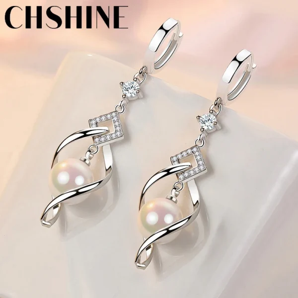 925 Sterling Silver Natural Pearl Rotate Earrings for Women Gift - Image 6