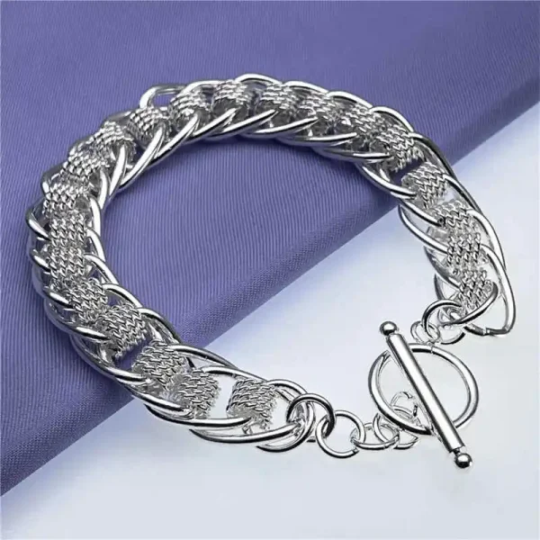 925 Sterling Silver Round Mesh Bracelet for Women Gift - Image 4