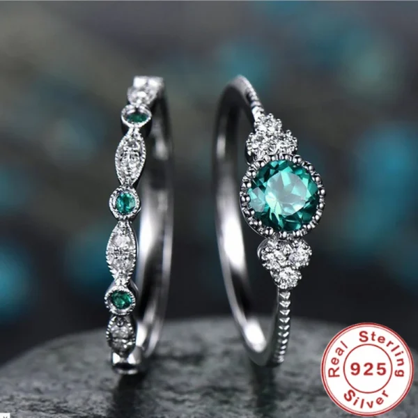 925 Sterling Silver Ring with Emerald Zircon for Women Wedding