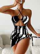 2025 One-Piece Swimsuit for Women - Halter, Skirted, Printed Beachwear