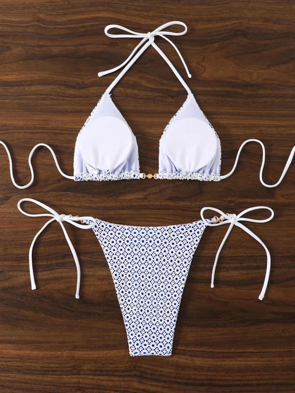 2025 Strap Bikini Swimsuit Mesh Lace Backless Strap Triple Bikini - Image 5