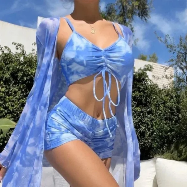 Summer Print Swimsuits Tankini Sets Female Swimwear Push Up For Beach Wear Three-Piece Bathing Suits Pool Women's Swimming Suit - Image 9
