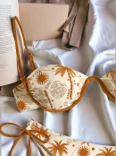 Printed Push-up Strap Swimsuit suit Built-in Chest Pad Beach 2-piece Bikini Set for Women