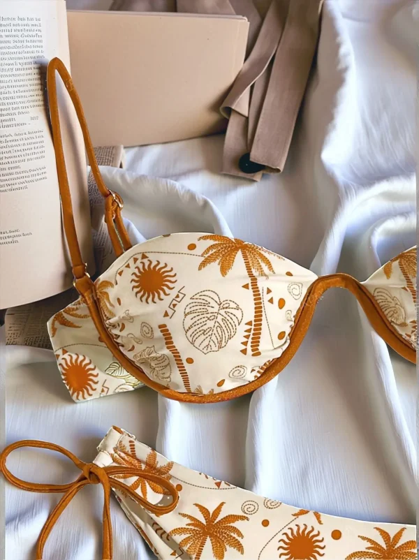 Printed Push-up Strap Swimsuit suit Built-in Chest Pad Beach 2-piece Bikini Set for Women - Image 5