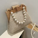 Trendy summer straw bag for women – luxury designer style with wooden top handle
