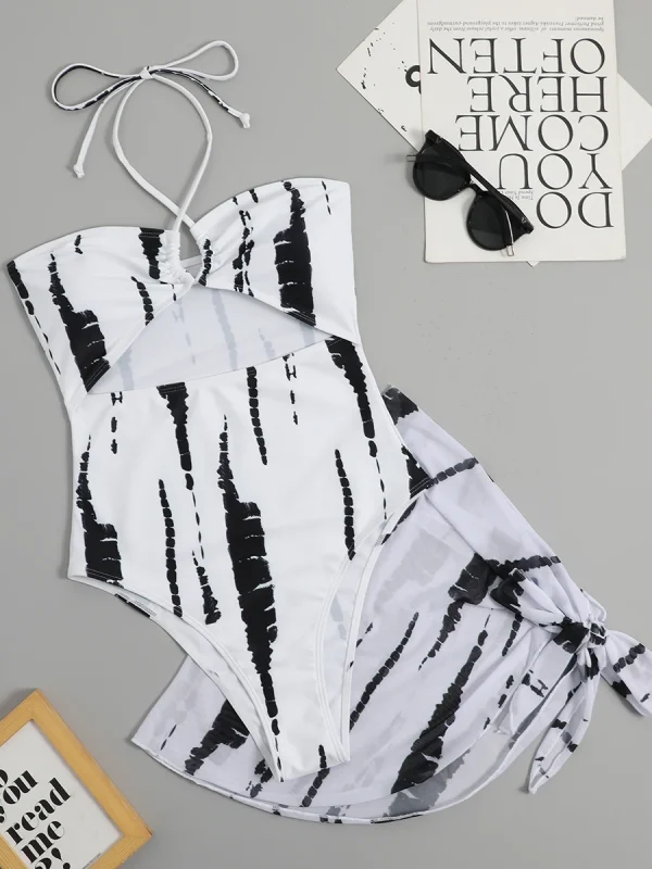 2025 One-Piece Swimsuit for Women - Halter, Skirted, Printed Beachwear - Image 2