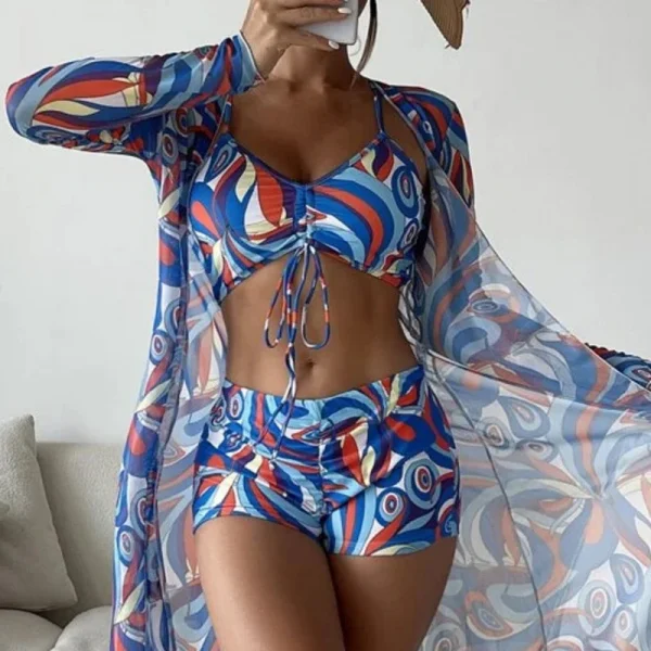 Summer Print Swimsuits Tankini Sets Female Swimwear Push Up For Beach Wear Three-Piece Bathing Suits Pool Women's Swimming Suit - Image 6