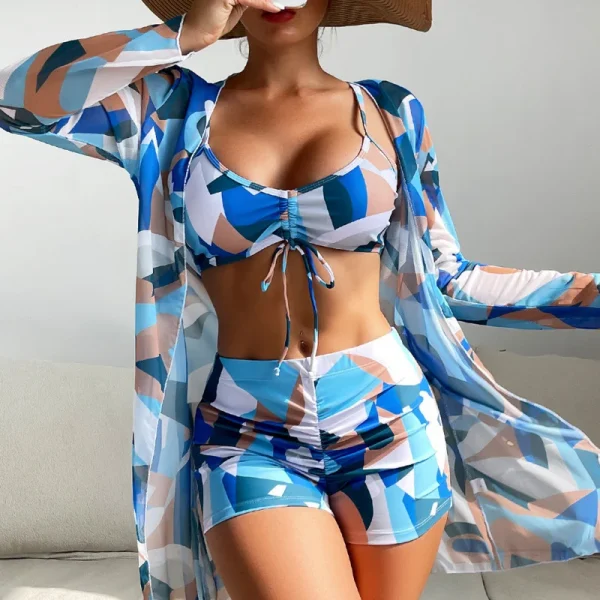 Summer Print Swimsuits Tankini Sets Female Swimwear Push Up For Beach Wear Three-Piece Bathing Suits Pool Women's Swimming Suit - Image 10