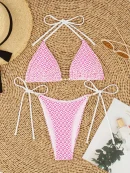 2025 Strap Bikini Swimsuit Mesh Lace Backless Strap Triple Bikini