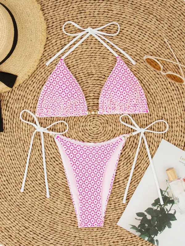 2025 Strap Bikini Swimsuit Mesh Lace Backless Strap Triple Bikini - Image 7