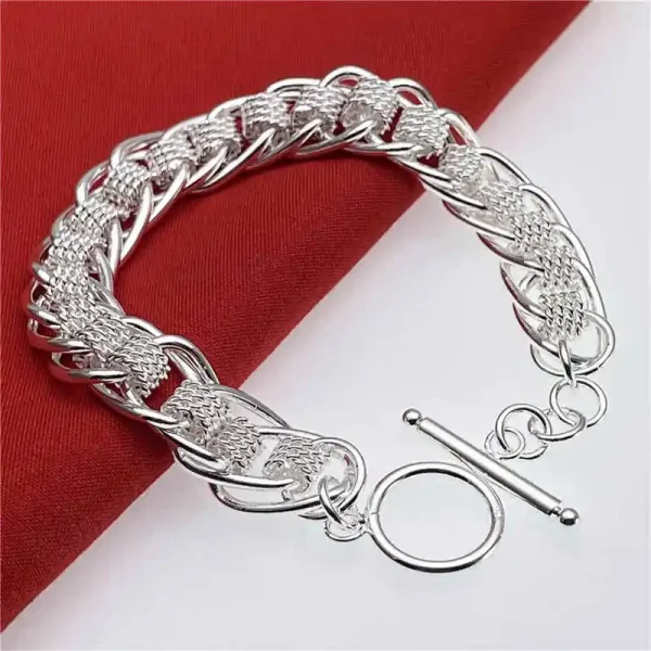 925 Sterling Silver Round Mesh Bracelet for Women Gift - Image 3