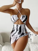 2025 One-Piece Swimsuit for Women - Halter, Skirted, Printed Beachwear