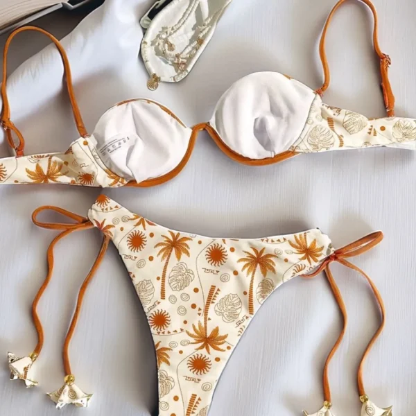 Printed Push-up Strap Swimsuit suit Built-in Chest Pad Beach 2-piece Bikini Set for Women - Image 2