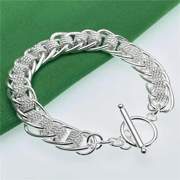 925 Sterling Silver Round Mesh Bracelet for Women Gift - Image 6