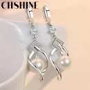 925 Sterling Silver Natural Pearl Rotate Earrings for Women Gift