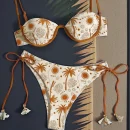 Printed Push-up Strap Swimsuit suit Built-in Chest Pad Beach 2-piece Bikini Set for Women