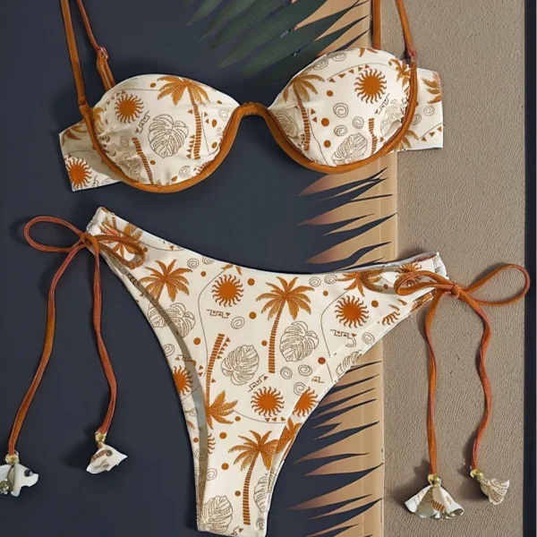 Printed Push-up Strap Swimsuit suit Built-in Chest Pad Beach 2-piece Bikini Set for Women